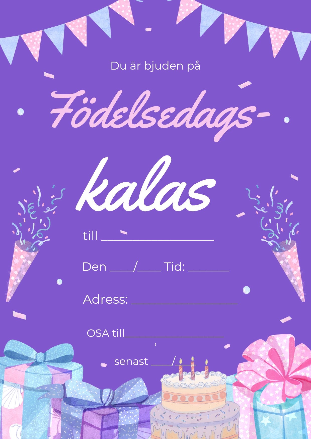 Nedladdningsbart inbjudningskort - födelsedagskalas