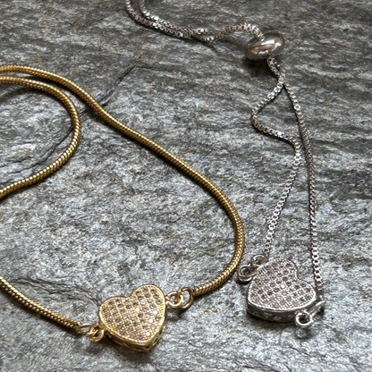 Justerbart armband med stenprytt hjärta eller cirkel