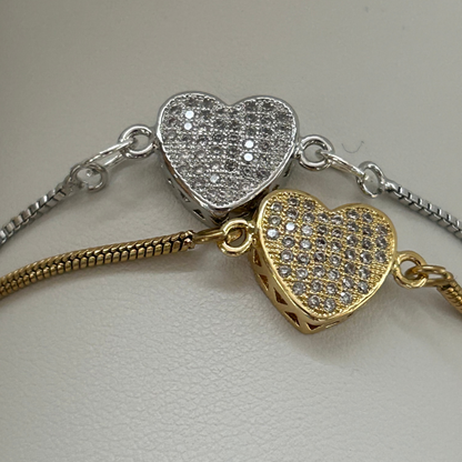 Justerbart armband med stenprytt hjärta eller cirkel
