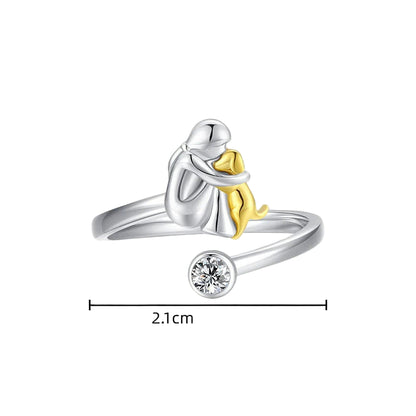 Ring med sten - Flicka som kramar hund