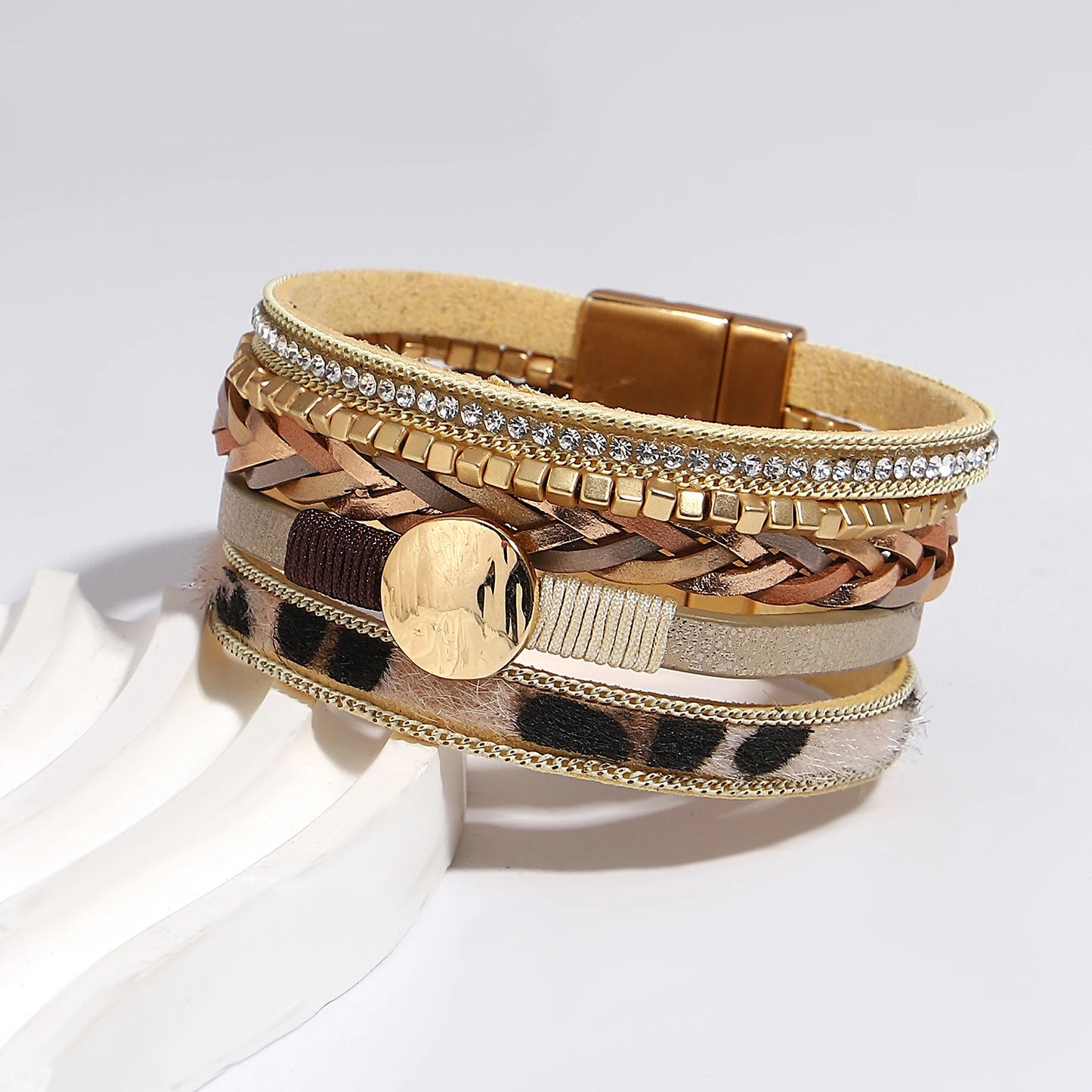 Armband i flera lager - leopard